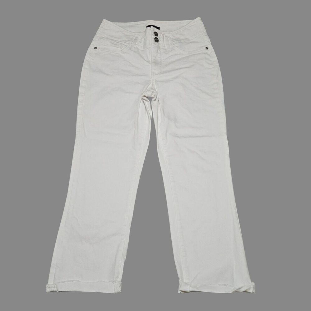 NYDJ Chloe Capri Jeans Womens Size 4 Optic White Lift Tuck Cuffed‎ Raw Hem